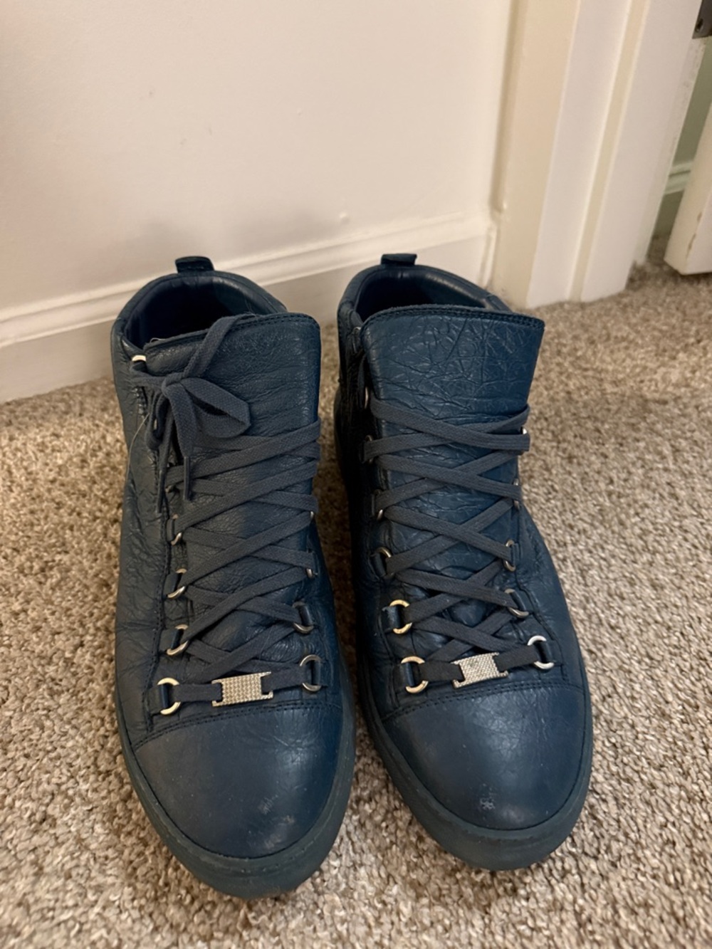 Balenciaga Navy High-Top Leather Sneakers